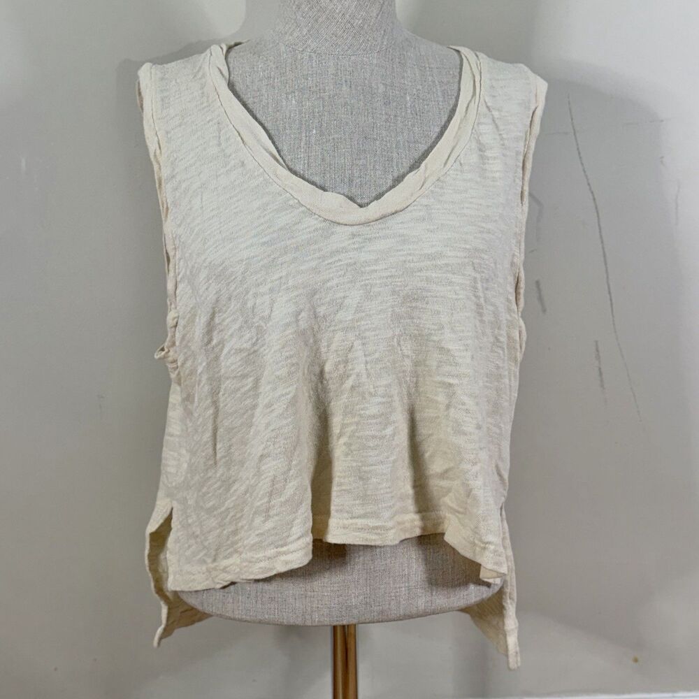 Free People FP Beach $98 Relaxed Fit Tank Top Cream XS Hi-Low Summer Coastal